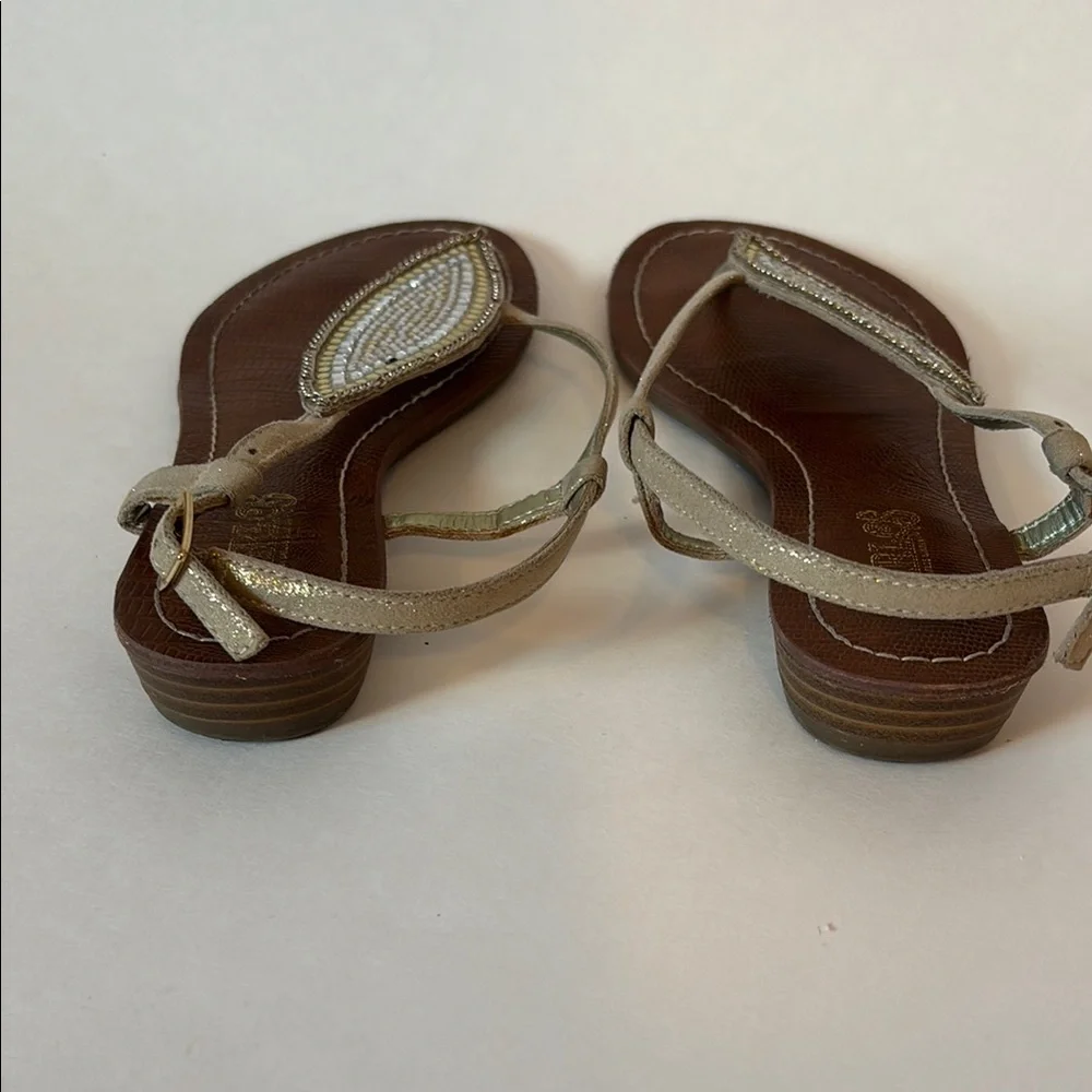 FINAL! Carlos by Carlos Santana Gold and Brown Sandals T-Strap Design - Picture 4 of 6